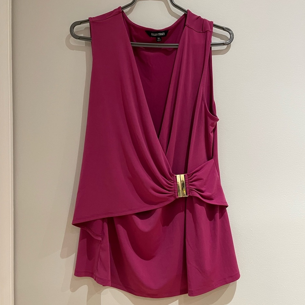Ellen Tracy Pink Sleeveless Wrap Top